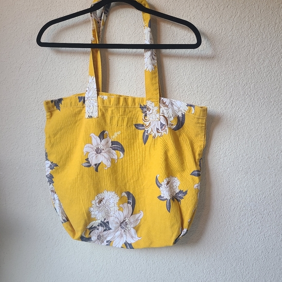 Loft Floral Print Fabric Yellow Tote Bag - Picture 4 of 12
